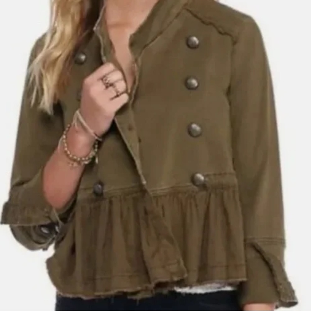 Free People Olive Green Military-Style Utility Jacket